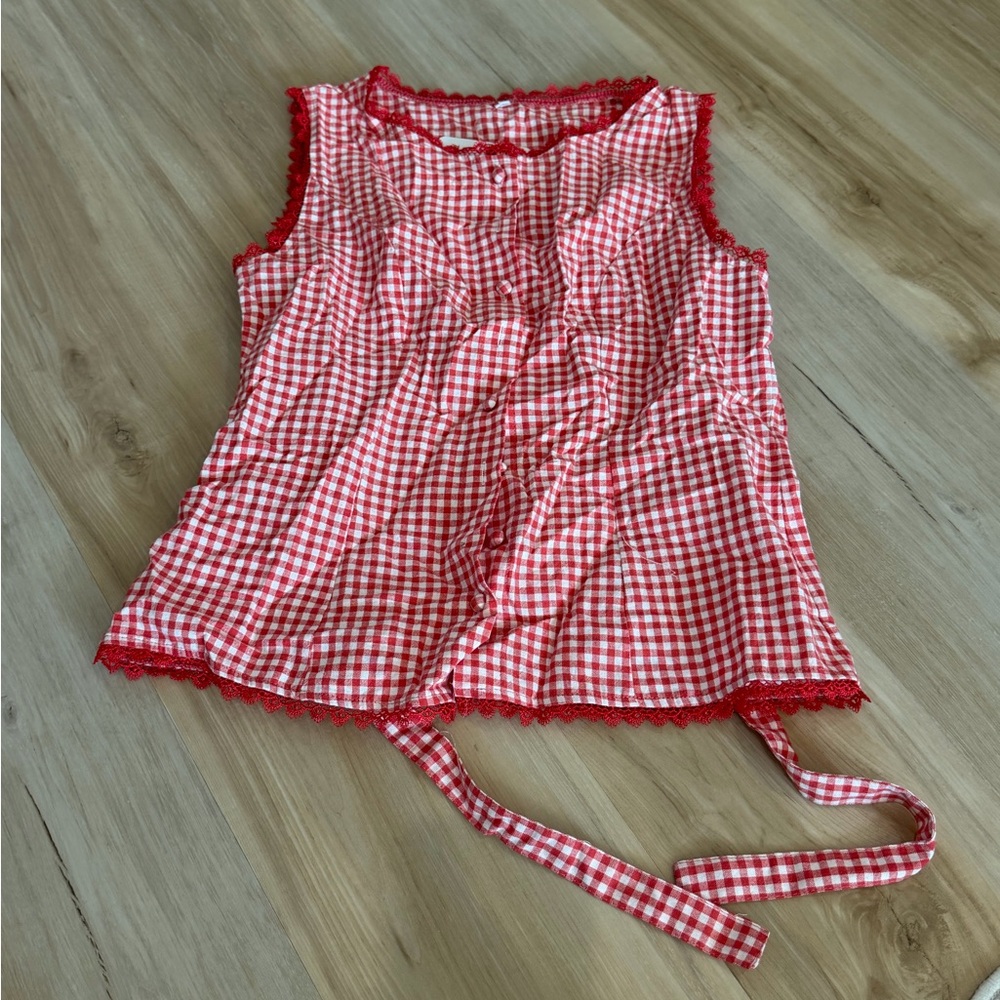 Red and White Gingham Tie-Front Sleeveless Top
